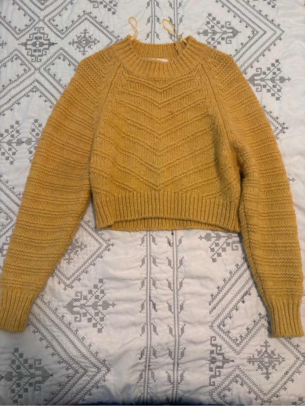 Mustard Cable-Knit Cropped Sweater - Women's Sweater